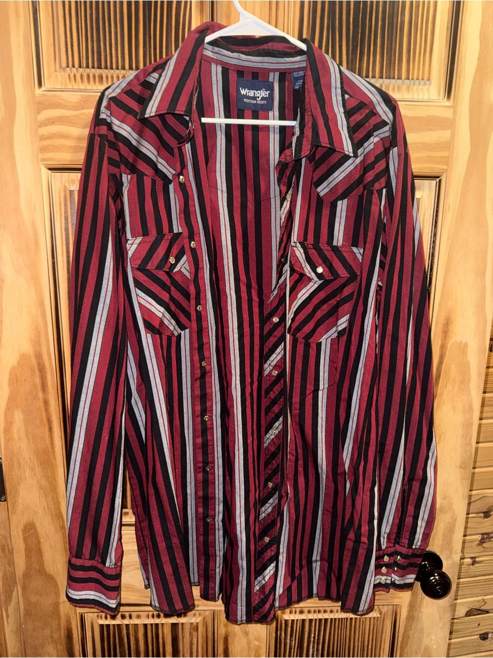 Wrangler Maroon, Black & Gray Striped Western Shirt
